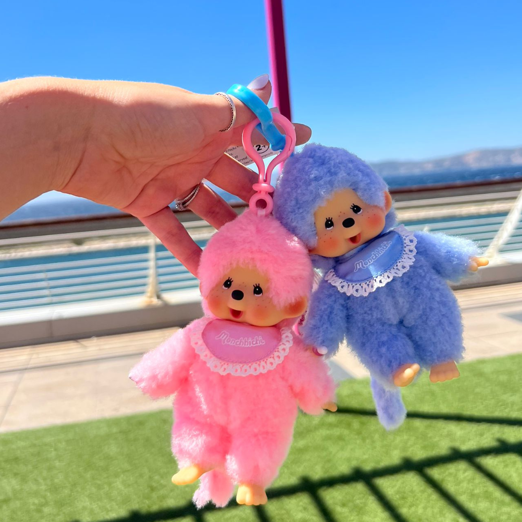 MONCHHICHI Pink Plush Doll Keychain – Cute Soft Toy Charm